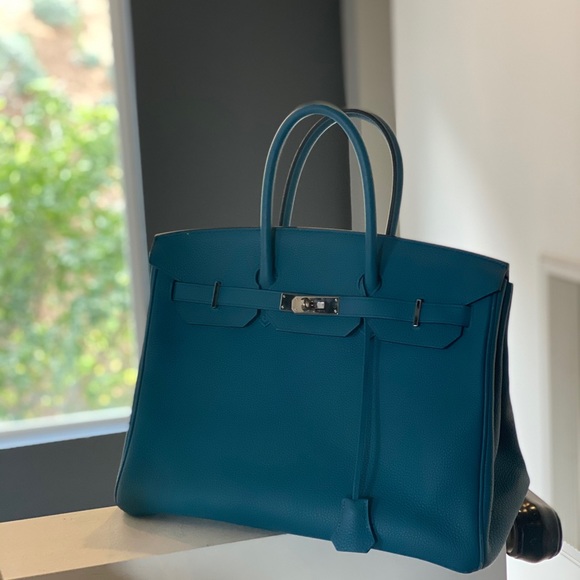 Birkin Colvert/Blue Togo 35 Blue Leather Tote - Picture 2 of 7